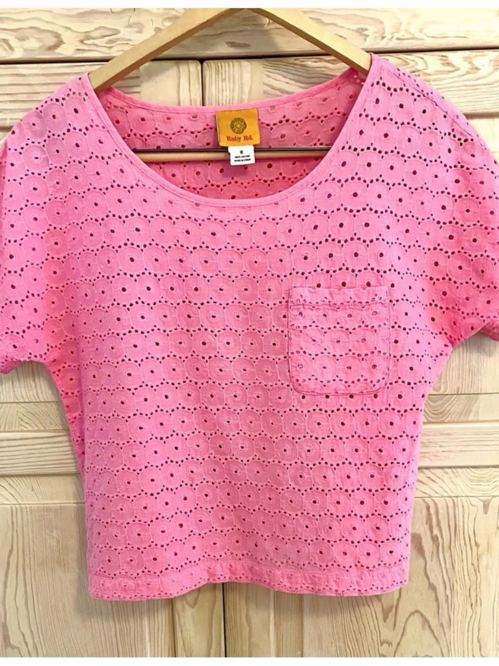 Embroidered Top Eyelet Pink Short Sleeve Top Boho Feminine Summer Festival